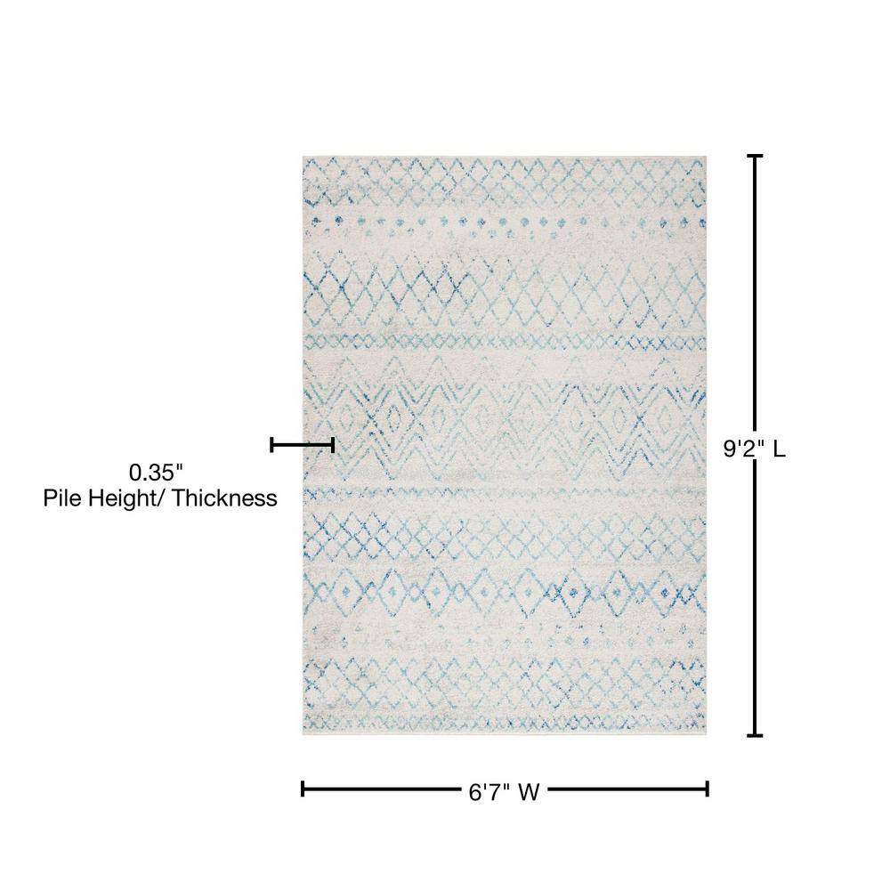 Ivory and Aqua Hand-Knotted Synthetic Area Rug