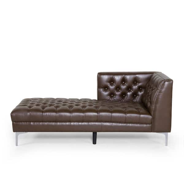 Noble House Conneaut Dark Brown and Silver Tufted Chaise Lounge