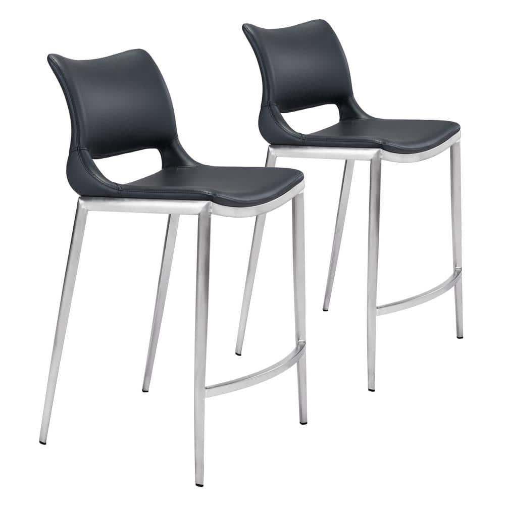 ZUO Ace Counter Chair (Set of 2) Black & Silver 101391 The Home Depot
