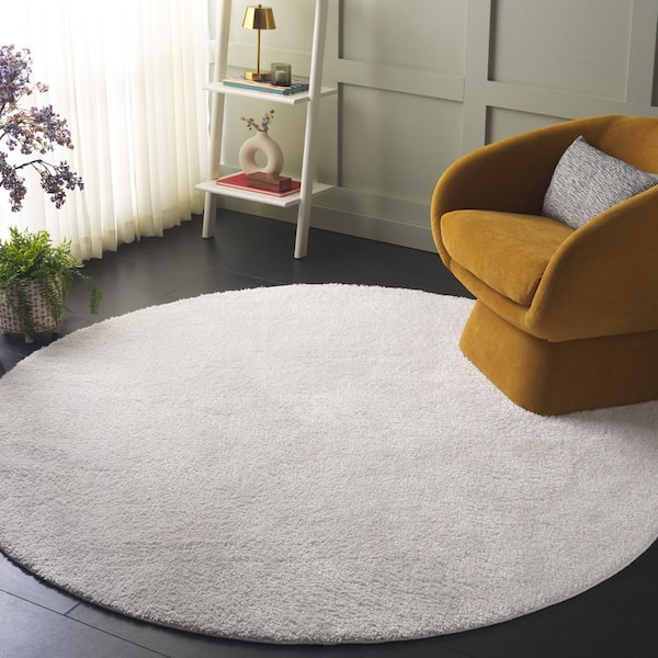 Penelope Shag Ivory 7 ft. x 7 ft. Modern Solid Round Area Rug