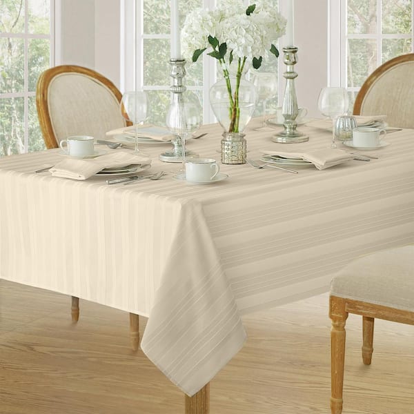 Elrene 52 in. W x 52 in. L Ivory Denley Stripe Damask Fabric Tablecloth