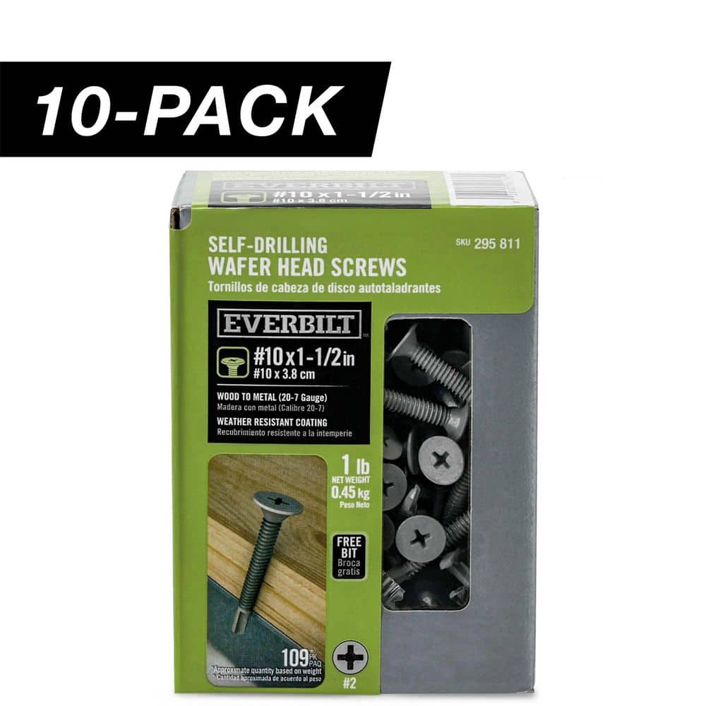 10-Pack #10 x 1-1/2 in. Wafer Head Phillips Drive Self-Drilling Screw (10 lb / 1,090-Piece) price history on PriceWatchPro