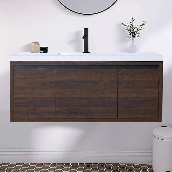 UPIKER Modern 18.11 in. W x 47.24 in D. x 20.47 in. H Bath Vanity in Brown with White Resin Top