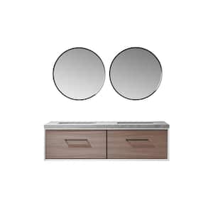 Capa 60 in. W x 22 in. D x 17.3 in. H Double Sink Bath Vanity in Light Walnut with Grey Sintered Stone Top and Mirror
