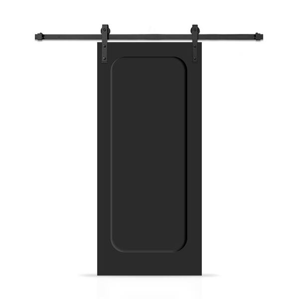 CALHOME 30 in. x 96 in. Curved 1-Panel Shaker Hollow Core Black Composite Interior Sliding Barn Door with Hardware Kit