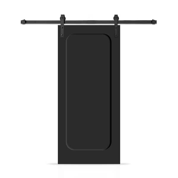 CALHOME 32 in. x 96 in. Curved 1-Panel Shaker Hollow Core Black Composite Interior Sliding Barn Door with Hardware Kit