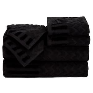 6-Piece Black Chevron Patterned Deluxe Plush Cotton Bath Towel Set