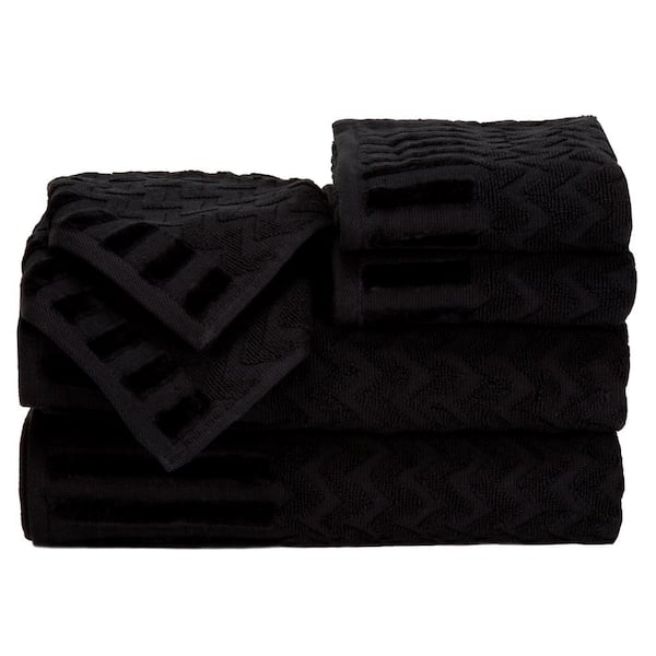 Unbranded 6-Piece Black Chevron Patterned Deluxe Plush Cotton Bath Towel Set