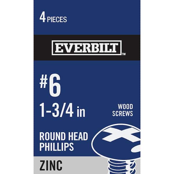 Everbilt #6 x 1-3/4 in. Zinc Plated Phillips Round Head Wood Screw (4-Pack)