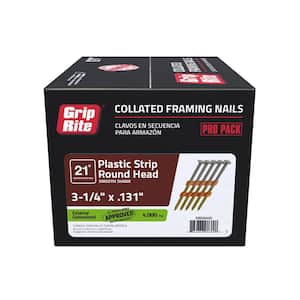 3-1/4 in. x 0.131 in. 21° Plastic Collated Exterior Galvanized Smooth Shank Round Head Framing Nails 4000 per Box