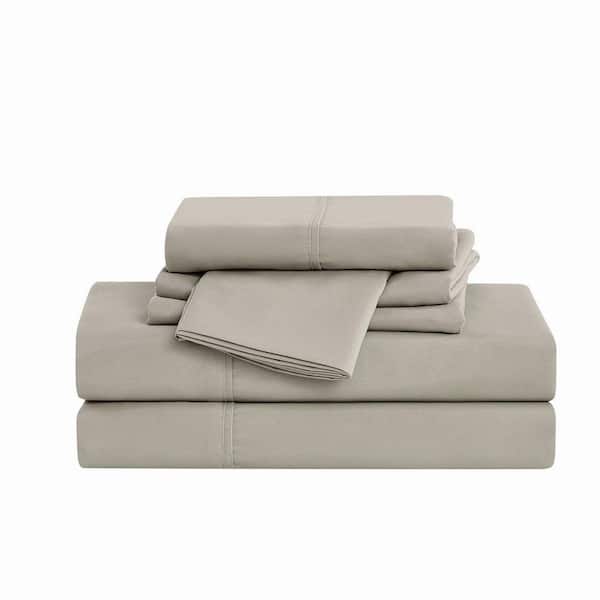 Solid Greige King 6 Piece Microfiber Sheet Set