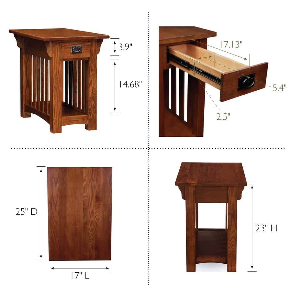 Medium Oak Mission Style Side Table with Drawer and Shelf