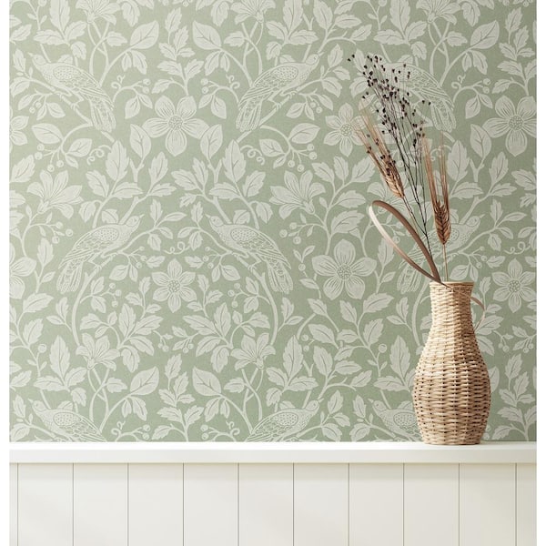 Green Marlow Bird Vine Wallpaper