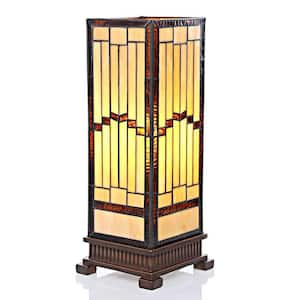 17 in. Amber Hurricane Lamp with Stained Glass Shade