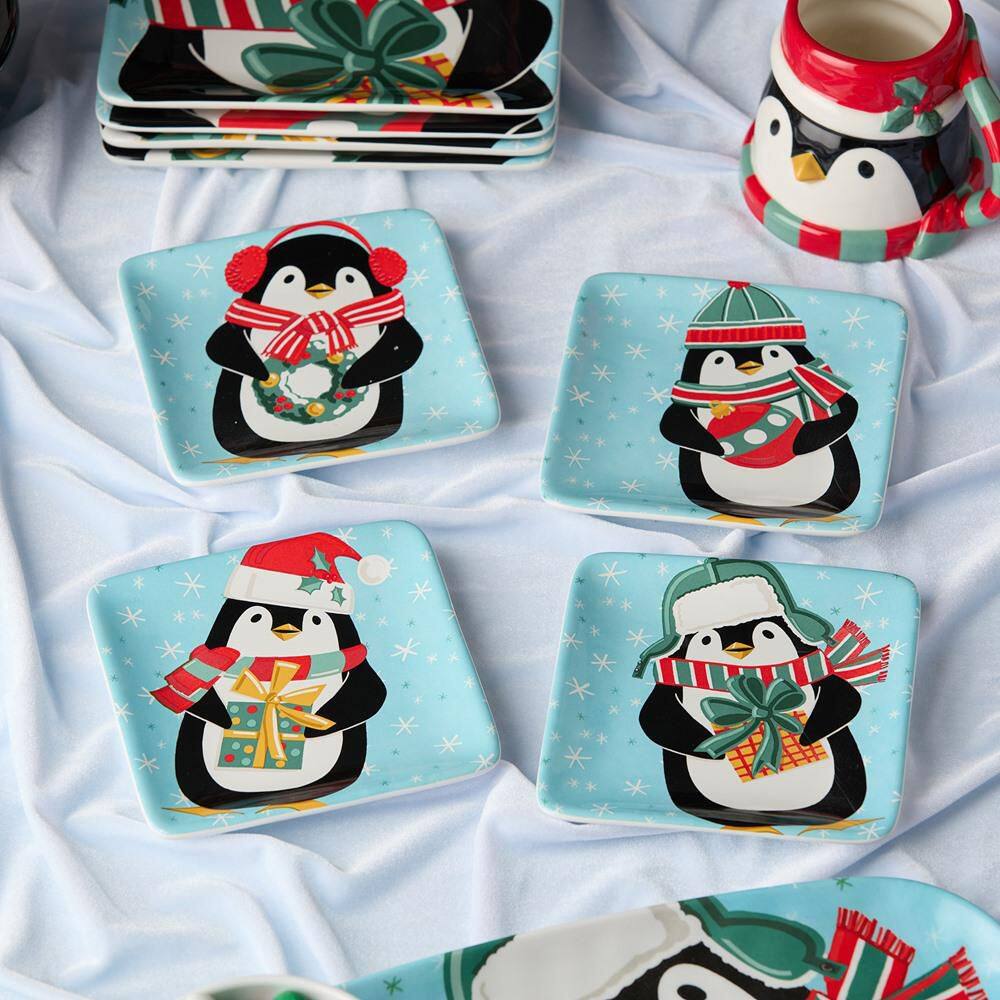Christmas Whimsy Penguin Assorted Colors Ceramic 6 in. Canape Plates (Set of 4) product image for price tracking