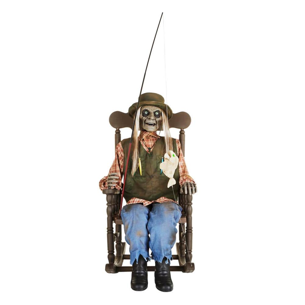 Home Accents Holiday 6.5 ft. Animated LED Rocking Chair Swamp Fisherman
