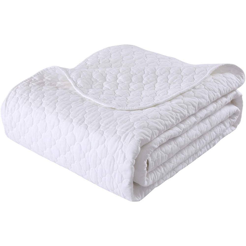 King Size White Cotton Reversible Quilt Set