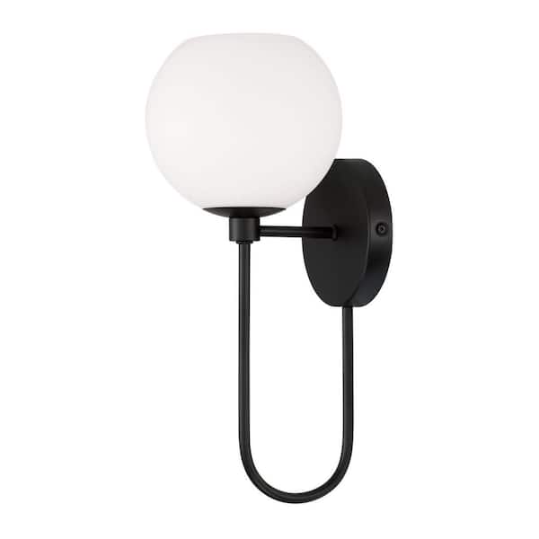 Ansley 6.5 in. W x 15.25 in. H 1-Light Circular Globe Wall Sconce in Matte Black With Soft White Glass