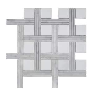Bedford White 12.375 in. x 12.375 in. Basket Weave Marble Wall and Floor Mosaic Tile (10.63 sq. ft./Case)