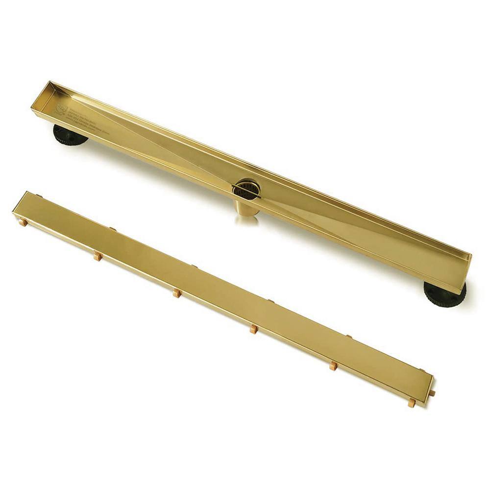 36-Inch Gold Stainless Steel Linear Shower Drain with Tile Insert