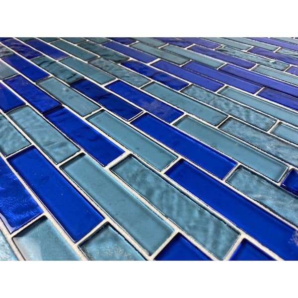Landscape Horizon Blue 12 in. x 12 in. Textured Glass Brick Mosaic Wall Pool Tile (12.48 Sq. Ft./Case)