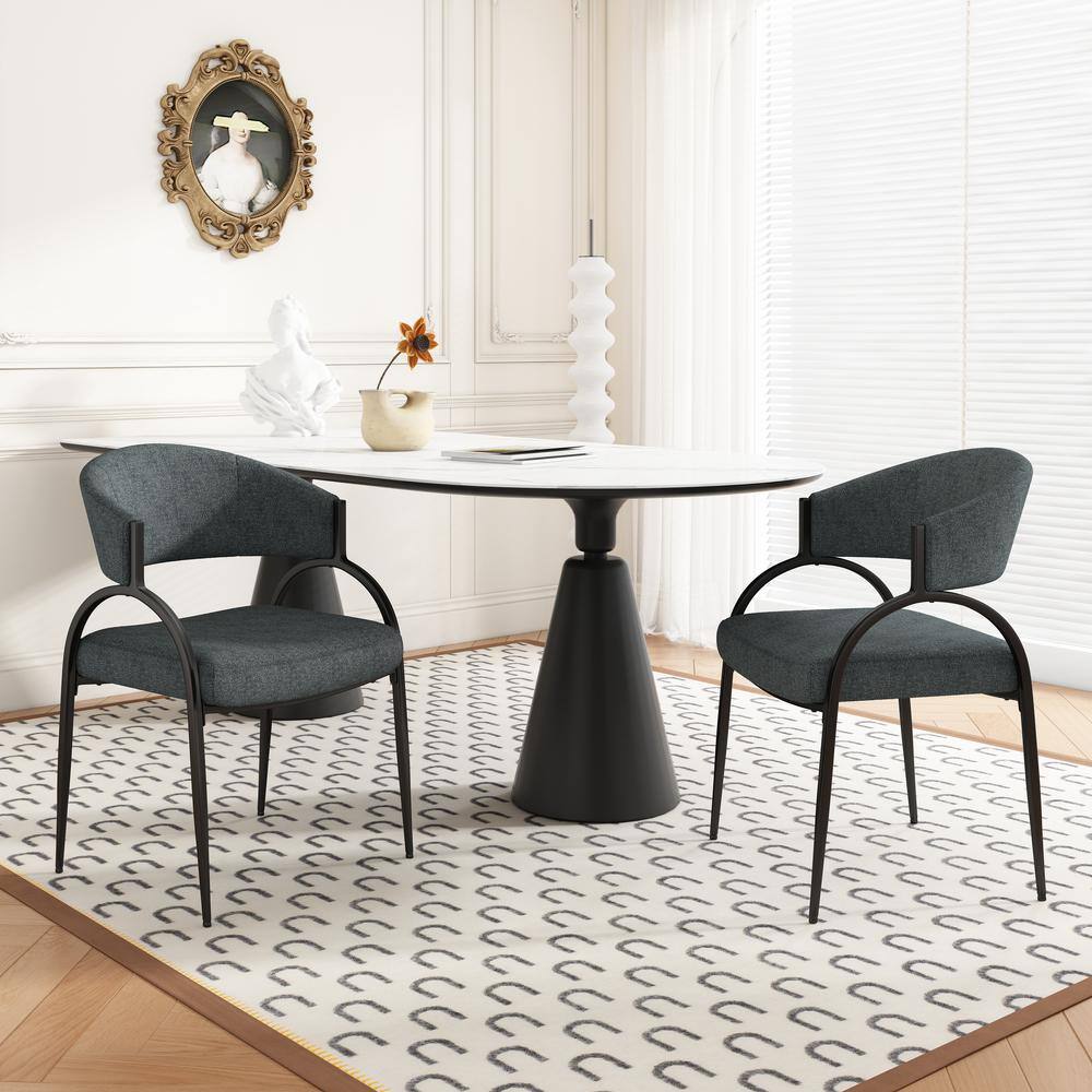 Dark Green and Black Metal Upholstered Arm Chairs, Set of 2