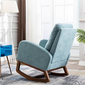 Light Blue Fabric Upholstery Rocking Accent Arm Chair (Set of 1), Solid Wood Frame Arm Chair with Rocking Legs