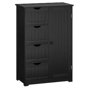 22 in. W x 12 in. D x 32 in. H Black Wooden Linen Cabinet with 4-Drawers and Adjustable Shelf