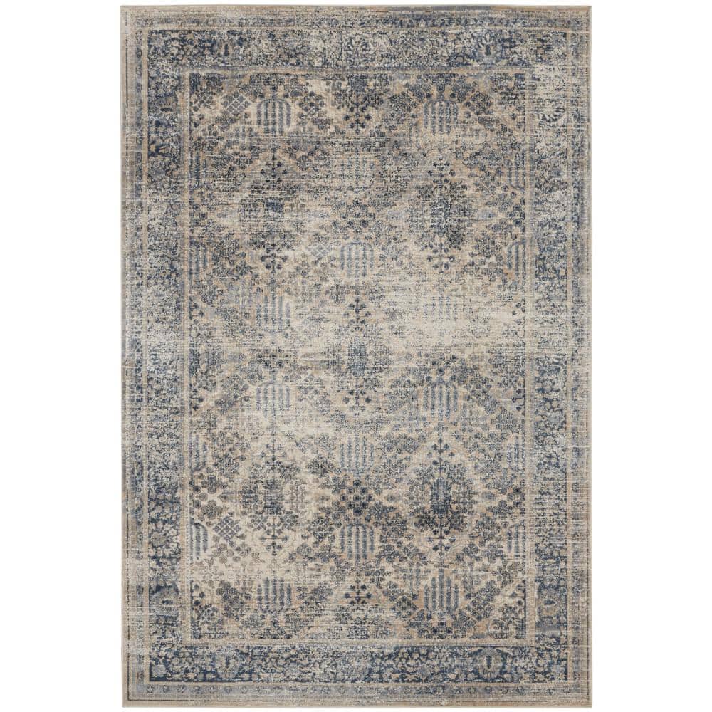 Kathy Ireland Home Malta Ivory/Blue 5 ft. x 8 ft. Traditional Area Rug ...