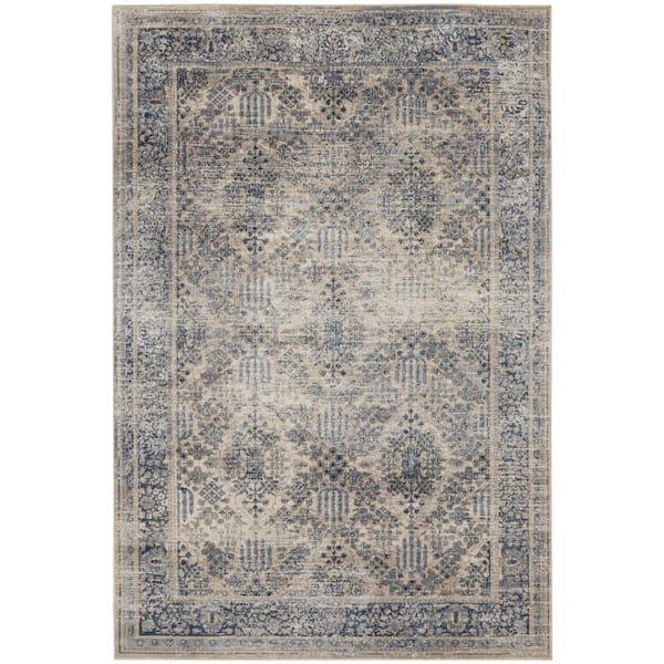 Kathy Ireland Home Malta Ivory/Blue 5 ft. x 8 ft. Traditional Area Rug ...