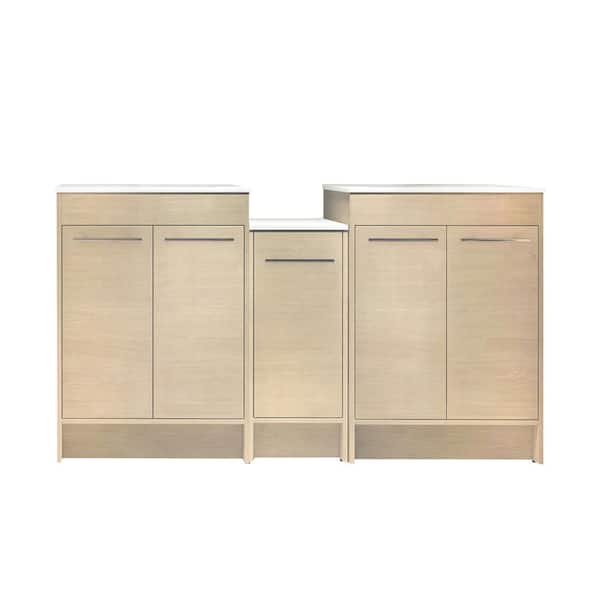 Unbranded 60 in. W x 18.3 in. D x 33.8 in. H Freestanding Double Sink Bath Vanity in Plain Light Oak with White Ceramic Top