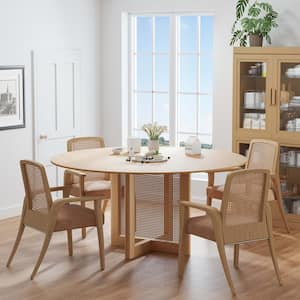 Cinna Oak Wood 60 in. Round Double Pedestal Dining Table Seats 6