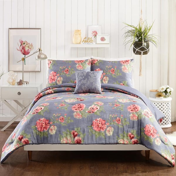 Rainbow Collection Luxury 7-Piece Jacobean Floral Comforter Set Queen/King/Cal K 