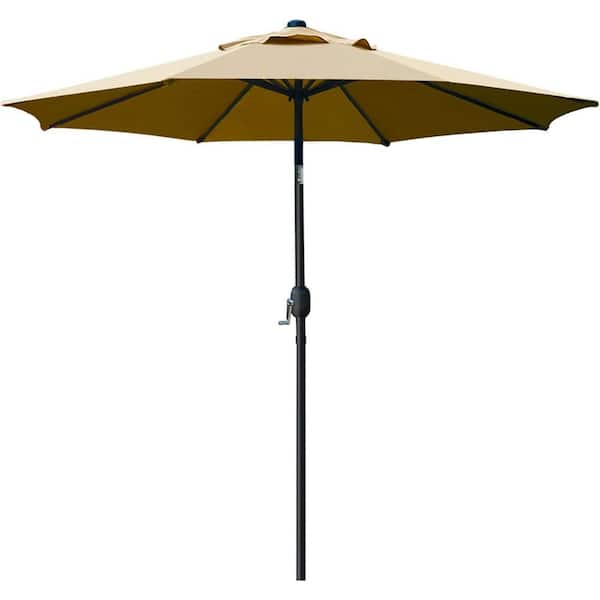 Primehome Patio Umbrella 9 ft. Aluminum Crank and Tilt Patio Market Umbrella in Tan