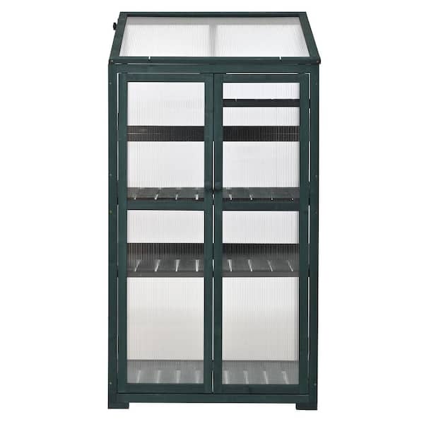 31.5 in. x 62 in. Wood Green Large Greenhouse Balcony Portable Cold Frame with Wheels and Adjustable Shelves