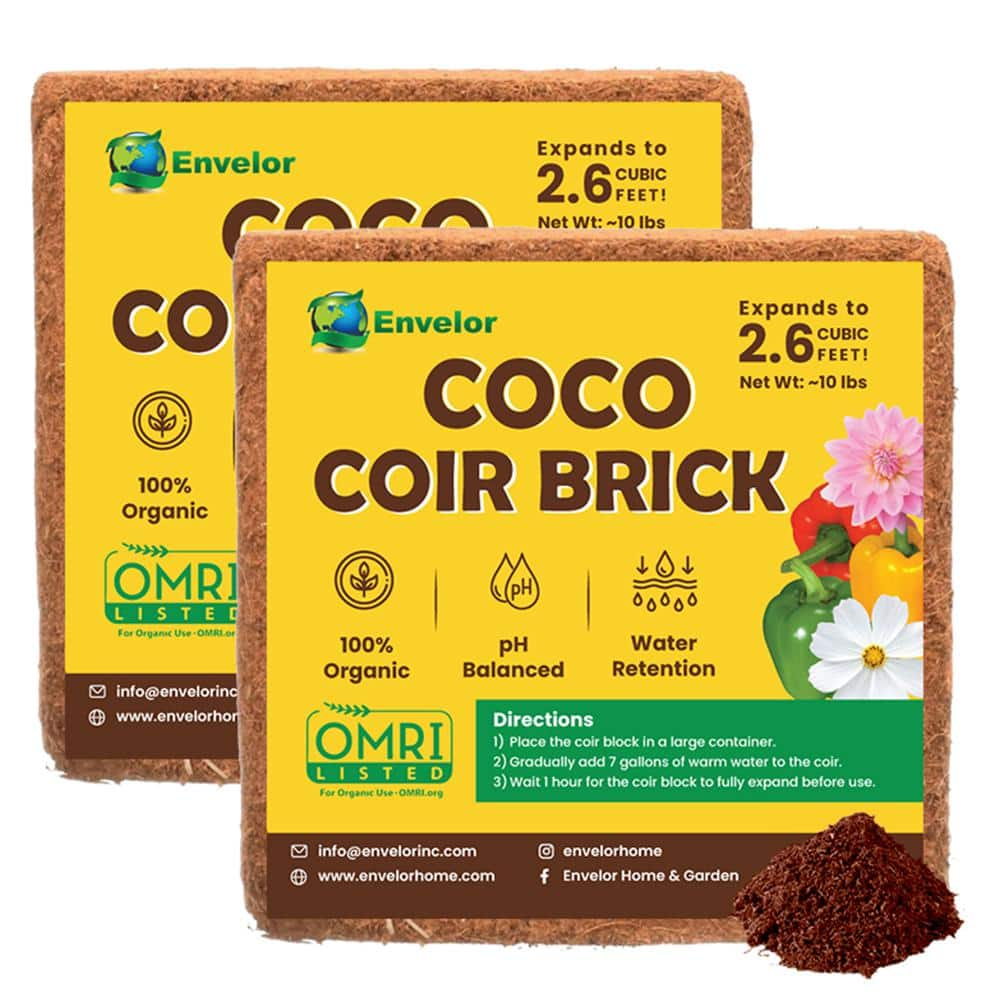 Envelor 10 lbs. Organic Coco Block Coir Brick Potting Soil (2-Pack)  EN-CGM-11-2 - The Home Depot