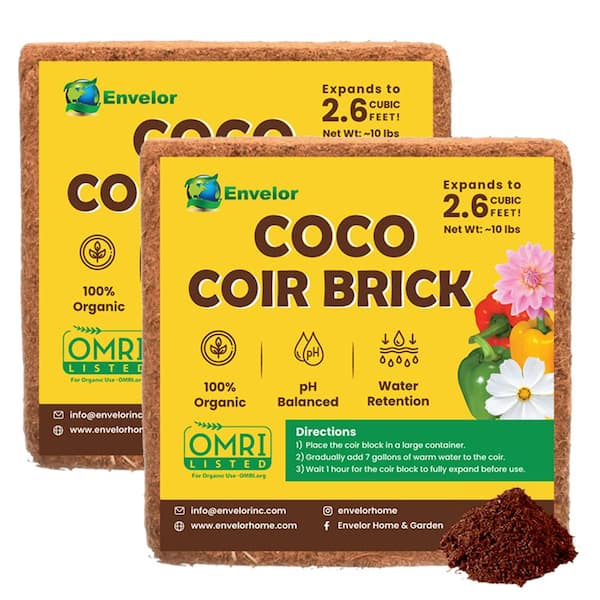 Envelor 10 lbs. Organic Coco Block Coir Brick Potting Soil (2-Pack)