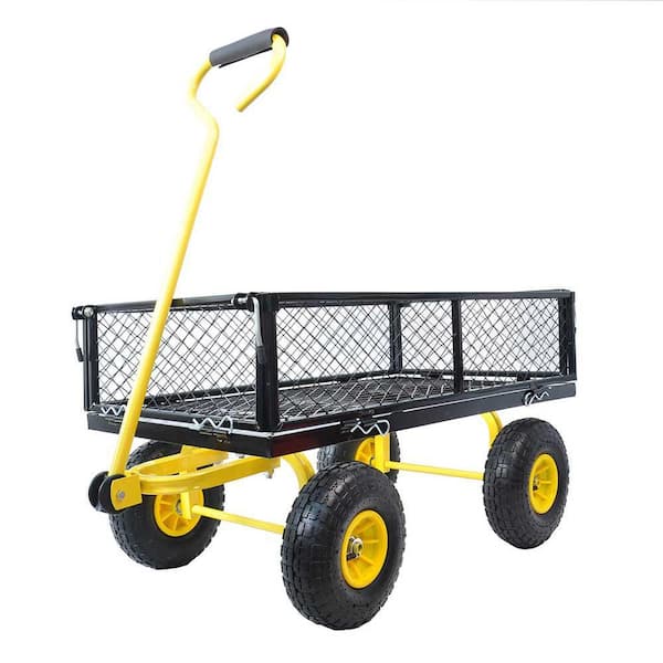 8.7 cu. ft. Folded Metal Garden Cart, Firewood Cart Truck, Wagon Garden Cart for Easy Transport of Firewood, Yellow