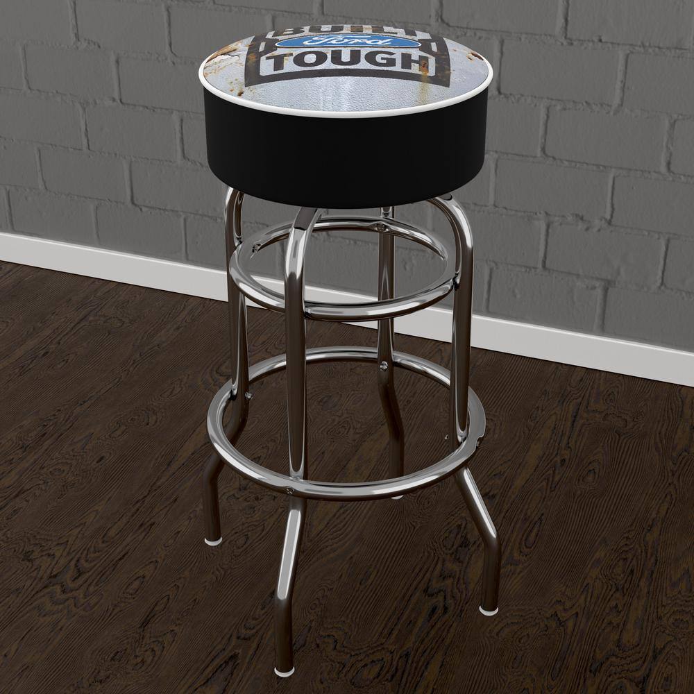 Ford Built Ford Tough 31 in. White Backless Metal Bar Stool with Vinyl
