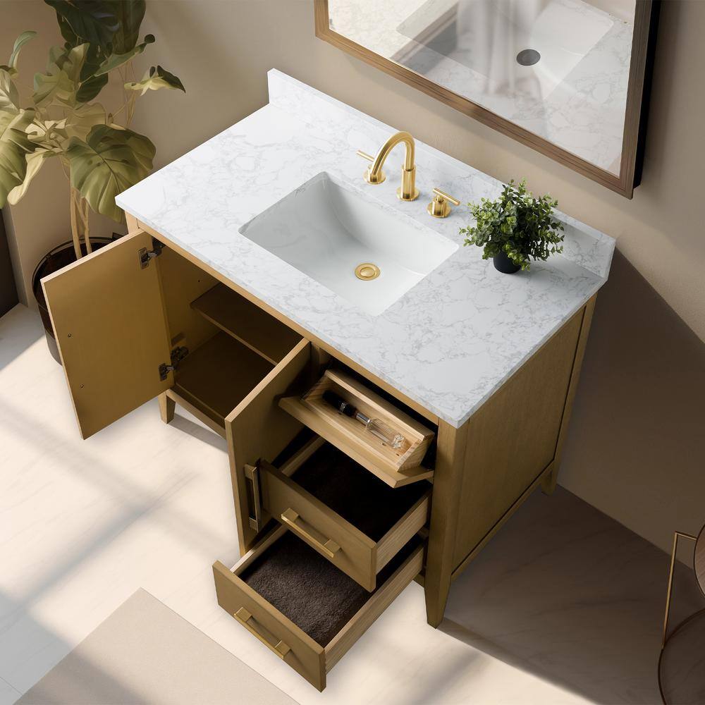 42'' Natural Oak Single Bathroom Vanity with Marble Top