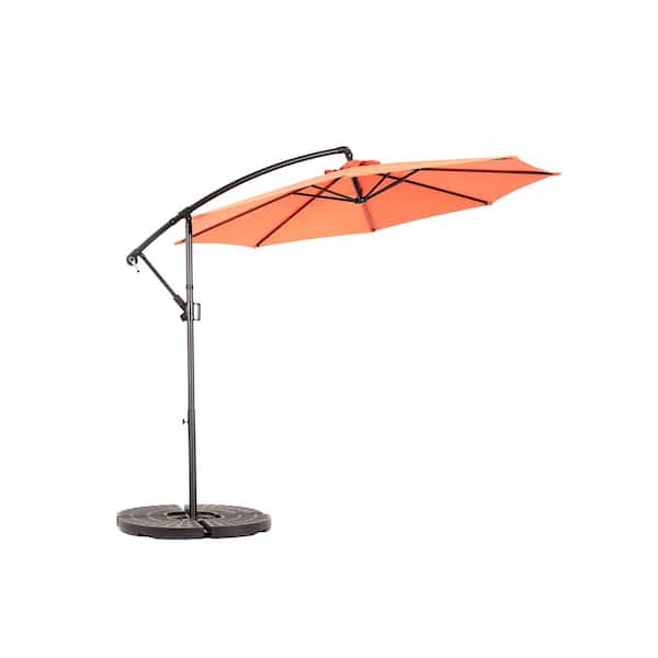 Oyezvary 10 ft. Steel Offset Hanging Market Rotation Patio Umbrella with Tilt Adjustment, Polyester Shade and 8 Ribs in Orange