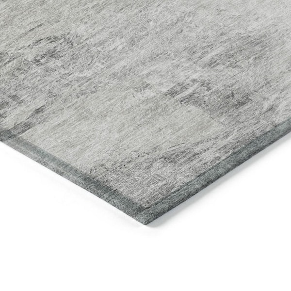 Silver, Gray, Ivory 10 x 14 ft. Woven Abstract Polyester Rectangle Indoor / Outdoor Area Rug