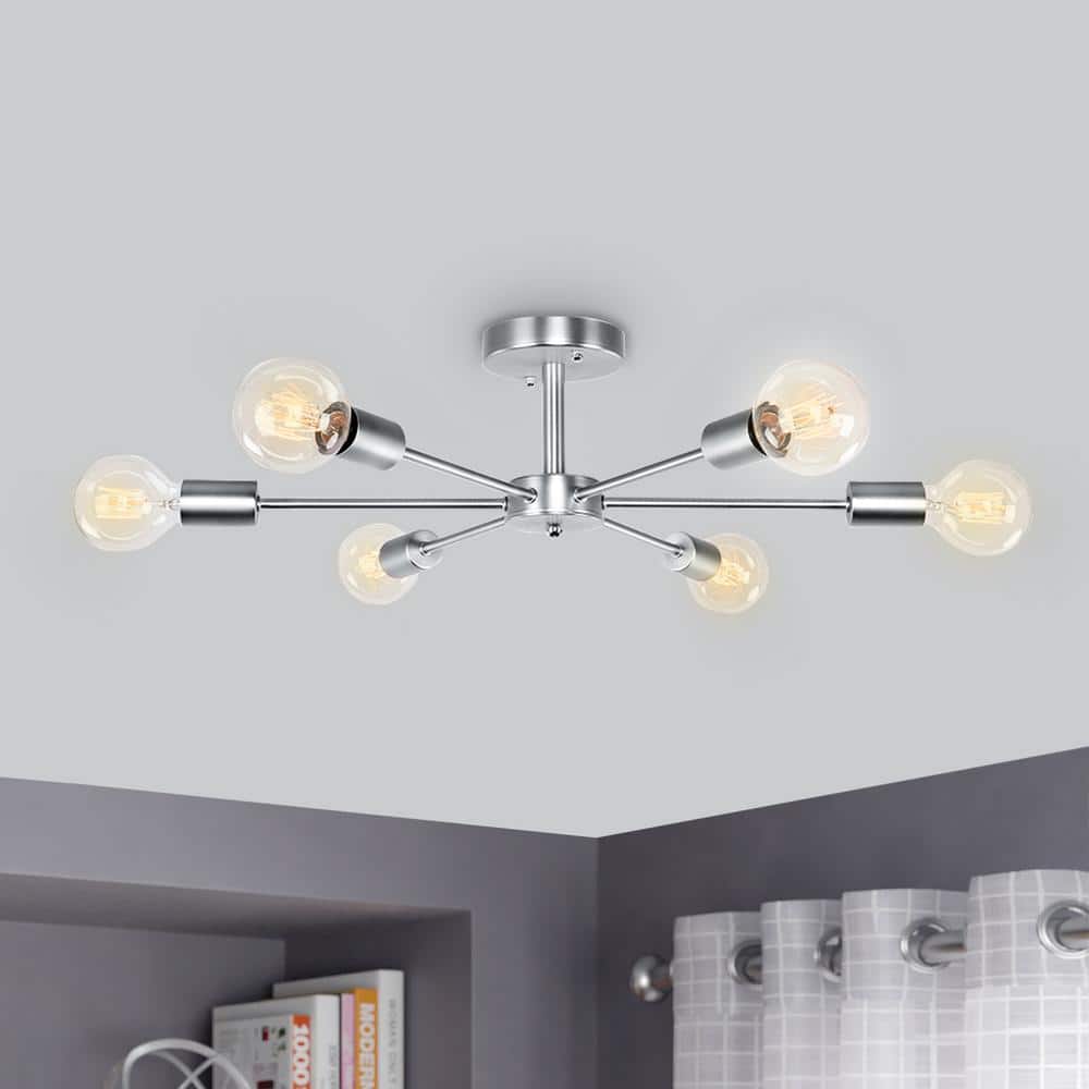 Claire 23.62 in. 6-Light Chrome Mid-Century Pendant Ceiling Light Sputnik Semi- Flush Mount Light price history on PriceWatchPro