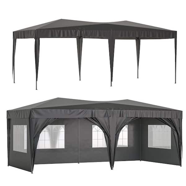 Ptt, 10 ft. x 20 ft. EZ Pop Up Canopy Outdoor Portable Party Folding Tent with 6-Removable Sidewalls, Gray