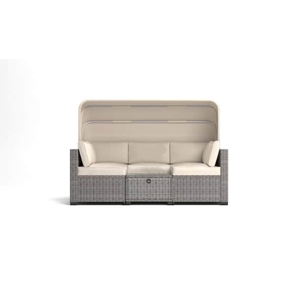 cenadinz 6-Pieces Patio Furniture Sets Gray Wicker Outdoor Sectional Set with Beige Cushions