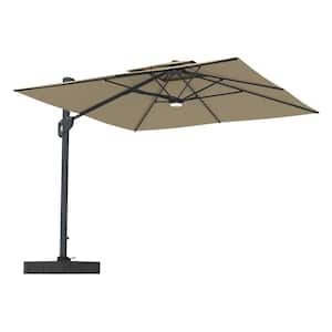 10 ft. Aluminum Cantilever Bluetooth Speaker Atmosphere Lamp Offset Outdoor Patio Umbrella with Base/Stand in Taupe