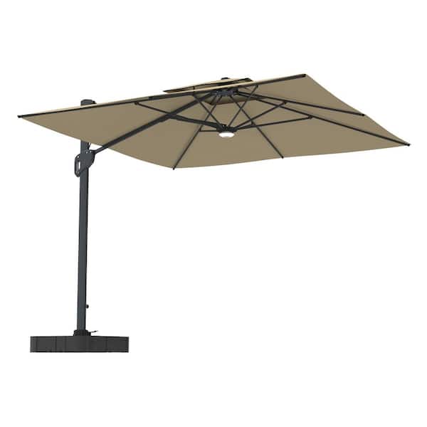Mondawe 10 ft. Aluminum Cantilever Bluetooth Speaker Atmosphere Lamp Offset Outdoor Patio Umbrella with Base/Stand in Taupe