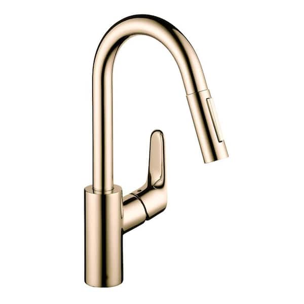 Hansgrohe Focus Single-Handle Pull Down Sprayer Kitchen Faucet with QuickClean in Polished Nickel