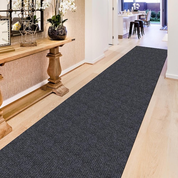 Ottomanson Utility Collection Waterproof Non-Slip Rubberback Solid 3x10  Indoor/Outdoor Runner Rug,2 ft. 7 in. x9 ft. 10 in.,Black UTY514-3X10 - The  Home Depot