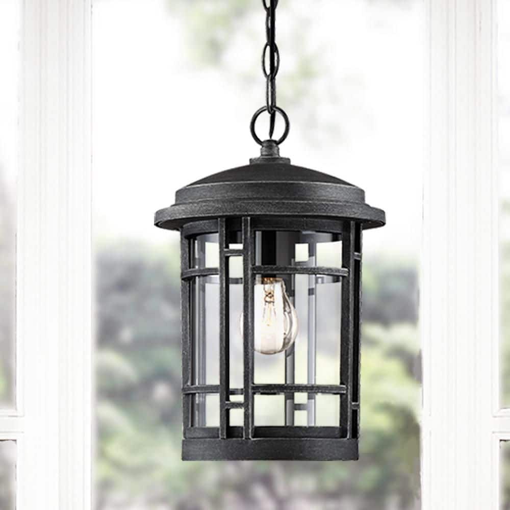 Barrister 1-Light Weathered Pewter Outdoor Hanging Pendant Lamp with Clear Glass Shade price history on PriceWatchPro